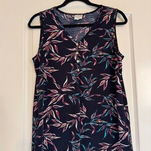 Navy Floral Sleeveless Blouse
